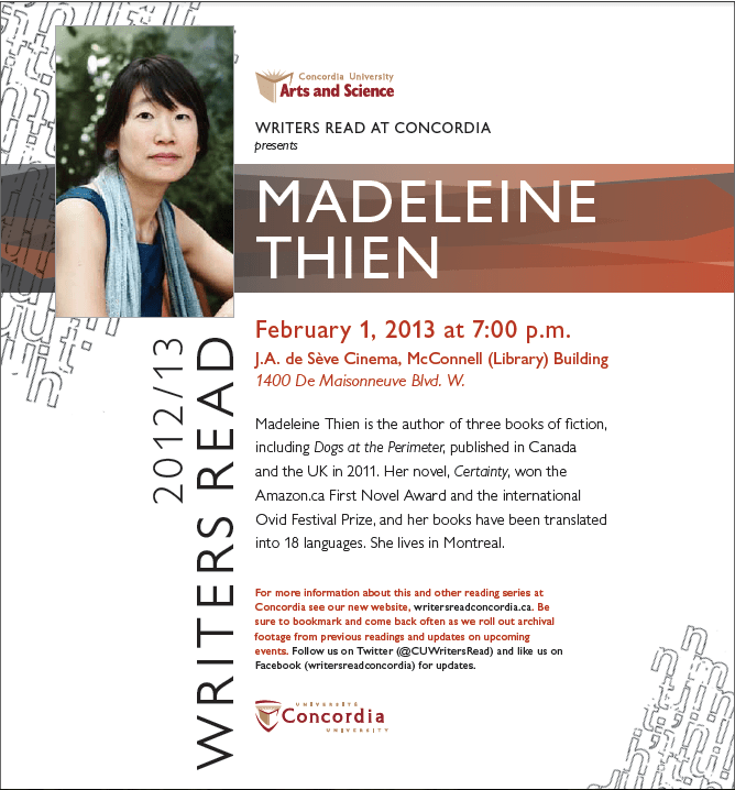 Writers Read presents Madeleine Thien - Feb. 1